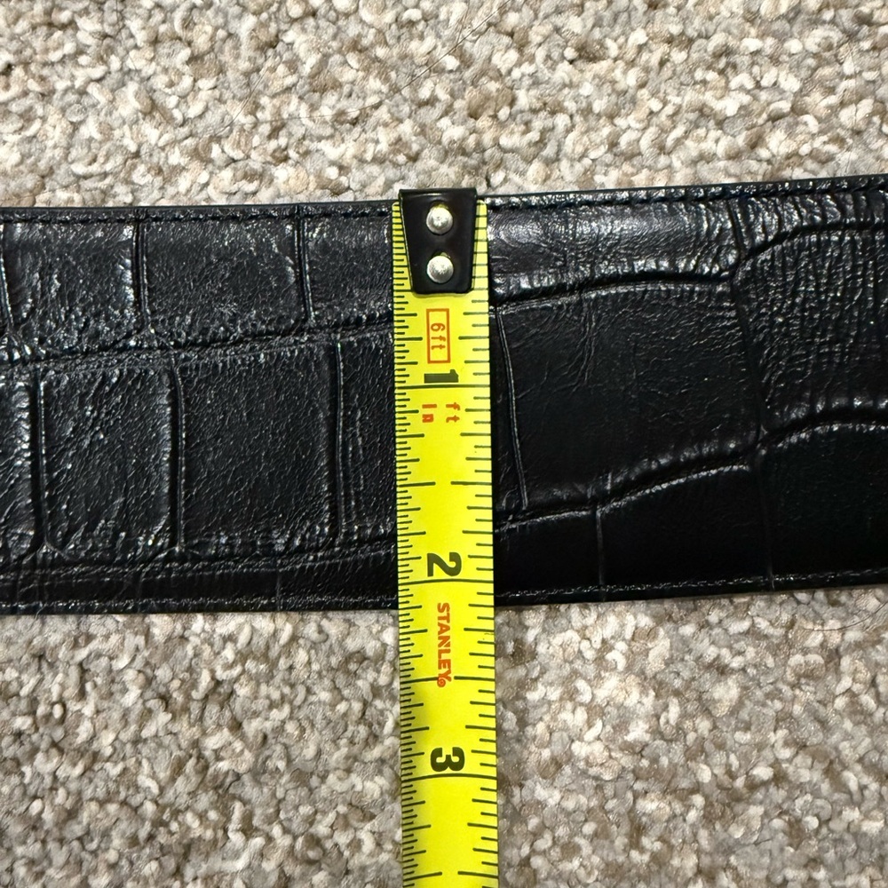 Saint Laurent Black Embossed Belt with Gold Detail - Picture 7 of 7